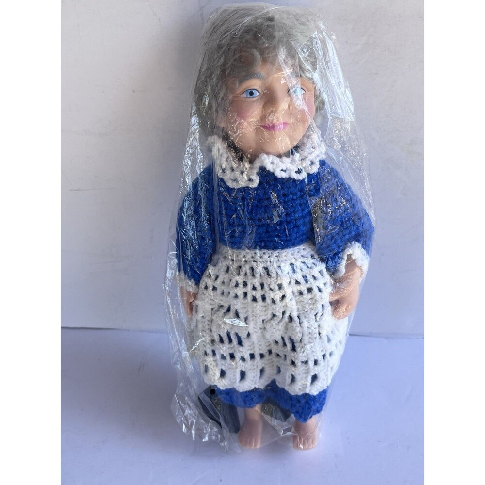 Vintage Blue Crochet Handmade Outfit Grandma 13 Inch Doll Figure